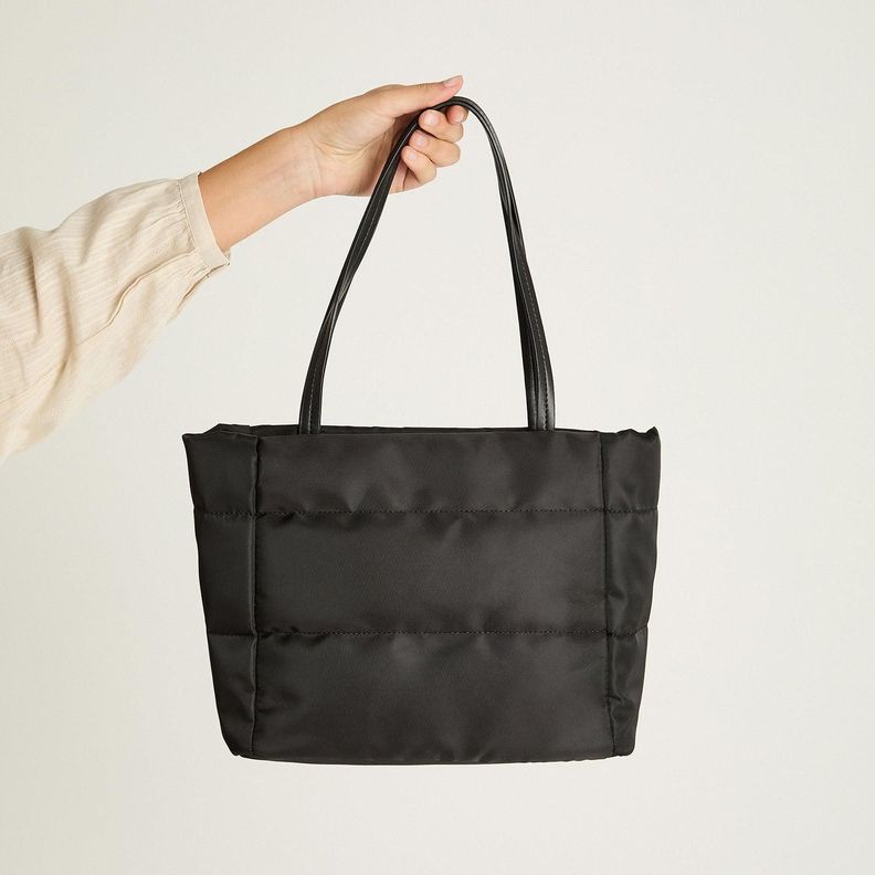Cartera Shop Bag De Tela Con Cierres Negro-1