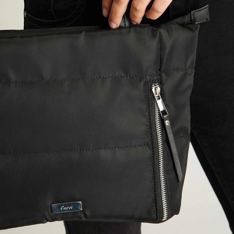 Cartera Shop Bag De Tela Con Cierres Negro-2