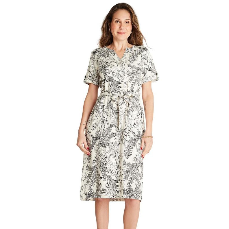 Vestido Maxi Lino Crudo Manga Corta Cuello Mao-0