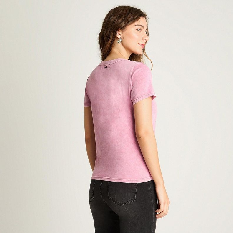 Polera Manga Corta Básica Acid Wash Rosado-1