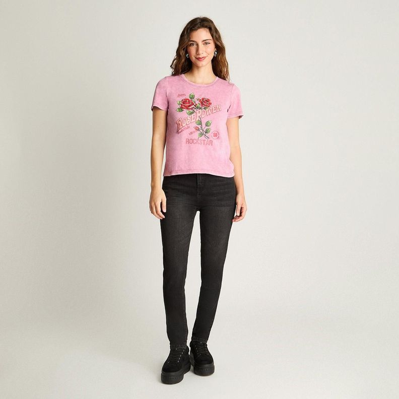 Polera Manga Corta Básica Acid Wash Rosado-3