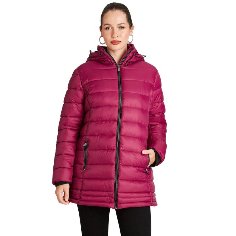 Parka Larga Con Gorro Magenta-0