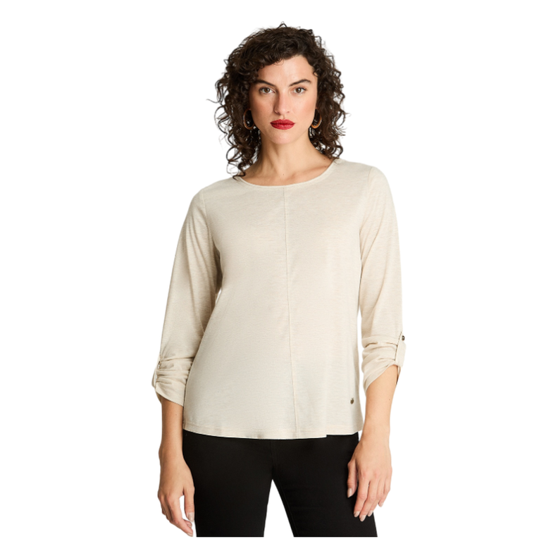Polera Manga Larga Cuello Redondo Lurex Beige-0