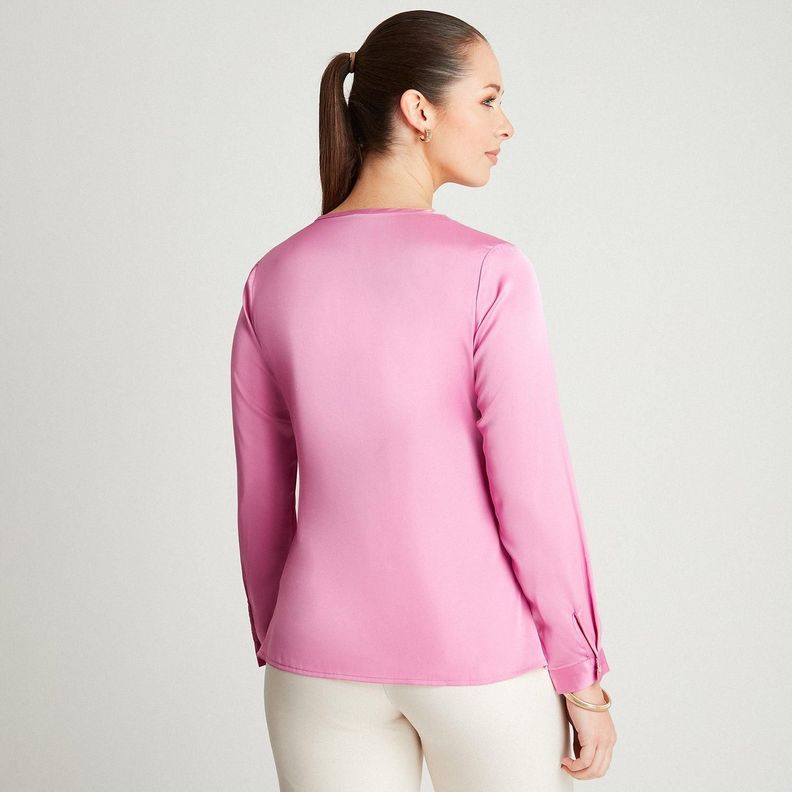 Blusa Rosado Manga Larga Cuello V-1