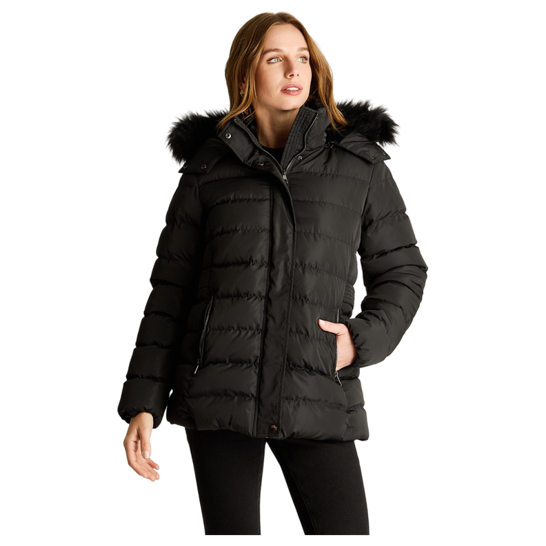 Parka Con Gorro Y Aplicaciones En Cintura Negro-0
