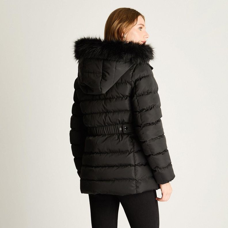 Parka Con Gorro Y Aplicaciones En Cintura Negro-3