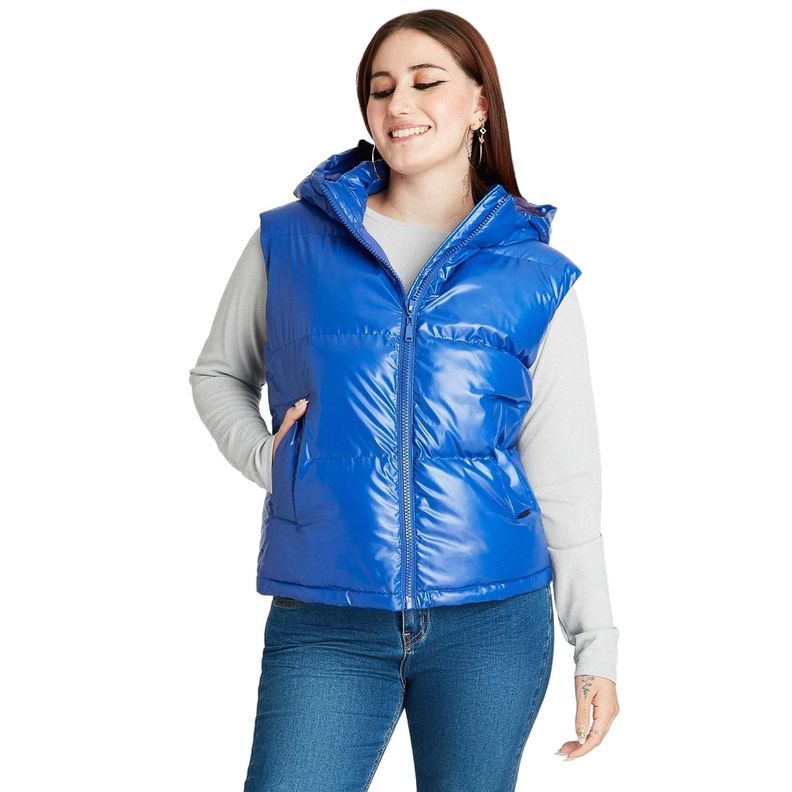 Parka Sin Manga Metalizada Azul-0