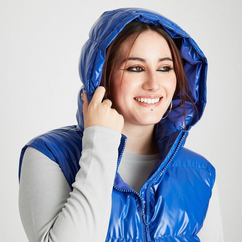 Parka Sin Manga Metalizada Azul-2