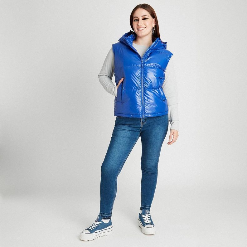 Parka Sin Manga Metalizada Azul-4
