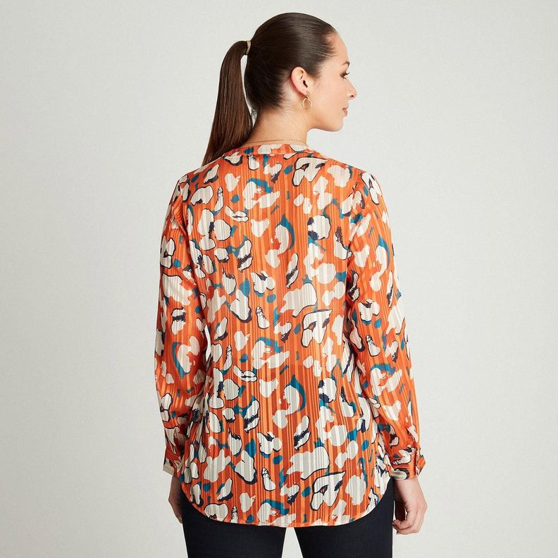 Blusa Naranjo Estampado Cuello Mao-1