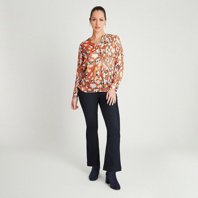 Blusa Naranjo Estampado Cuello Mao-3