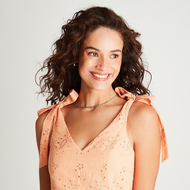 Vestido Corto Broderie Naranjo Tirantes-2