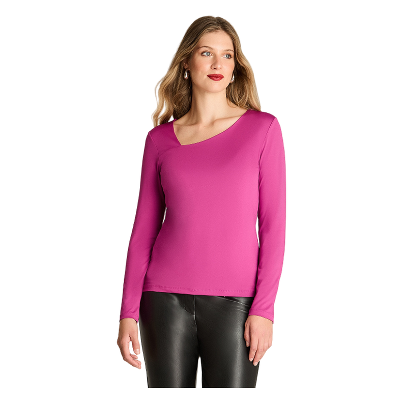 Polera Manga Larga Con Escote Asimetrico Magenta-0