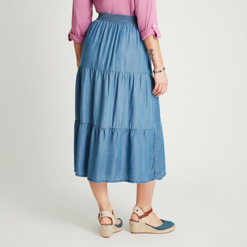 Falda Azul Medio Midi Acampanada-3