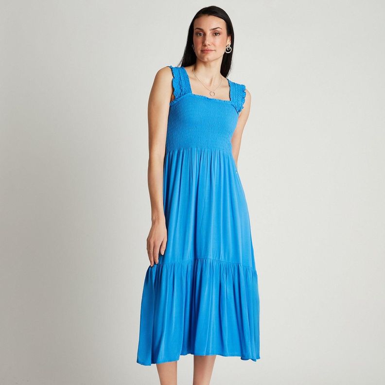 Vestido Maxi Azul Manga Tirantes-0