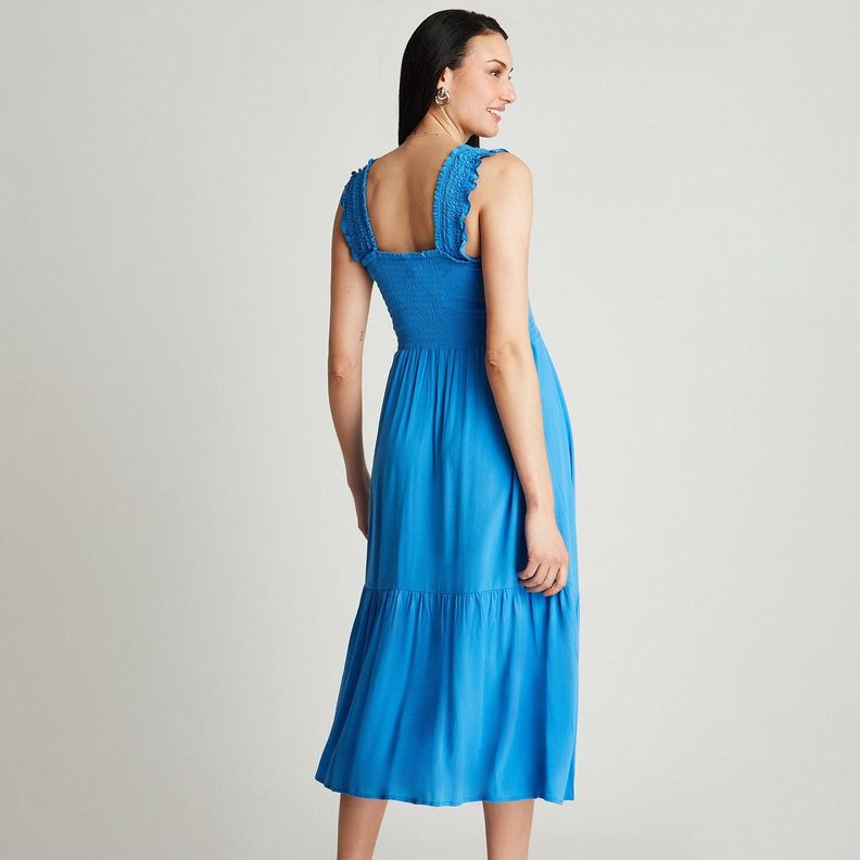 Vestido Maxi Azul Manga Tirantes-1
