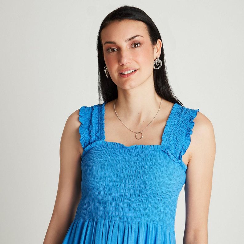 Vestido Maxi Azul Manga Tirantes-2
