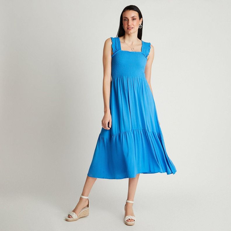 Vestido Maxi Azul Manga Tirantes-3