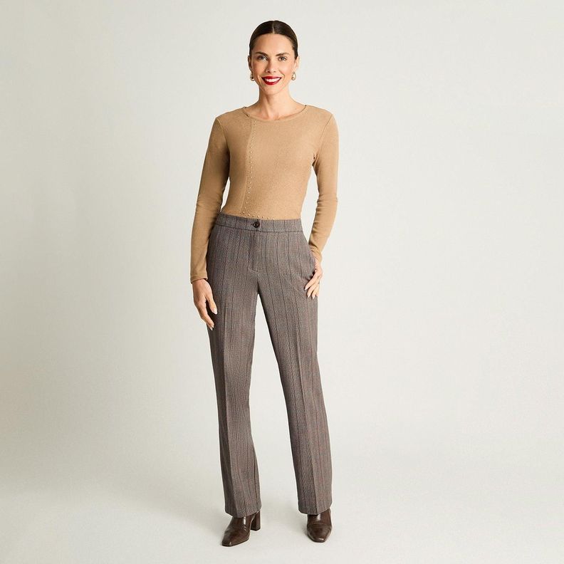 Pantalón Recto Con Un Botón Camel-3