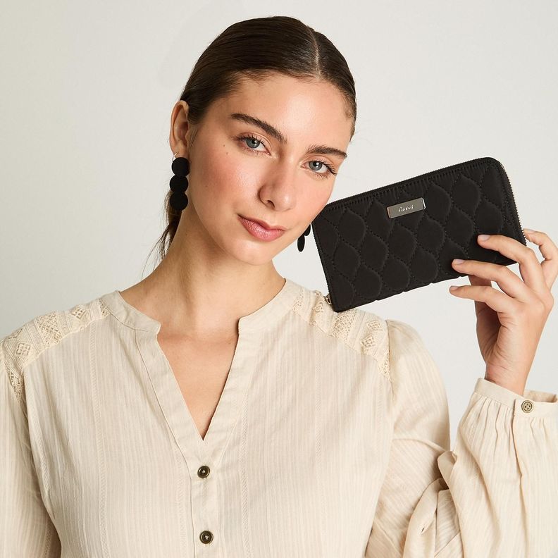 Billetera De Tela Con Quilt Negro-3