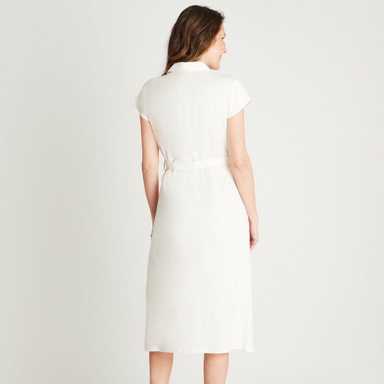Vestido Maxi Lino Crudo Manga Corta Estampado Cuello Camisero-1