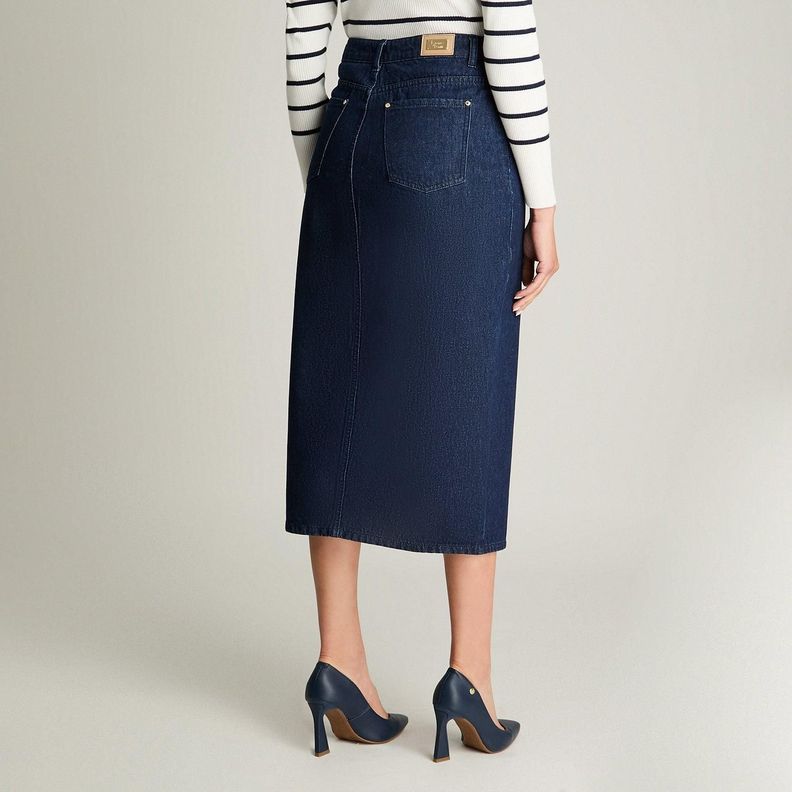 Falda De Denim Midi Con Corte En El Frente Azul-1