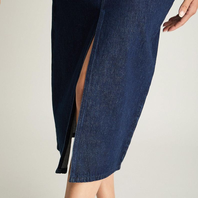 Falda De Denim Midi Con Corte En El Frente Azul-2
