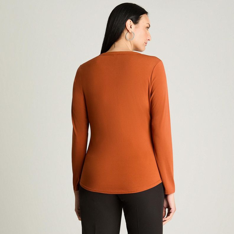 Polera Manga Larga Escote Mao Con Botones Terracota-1