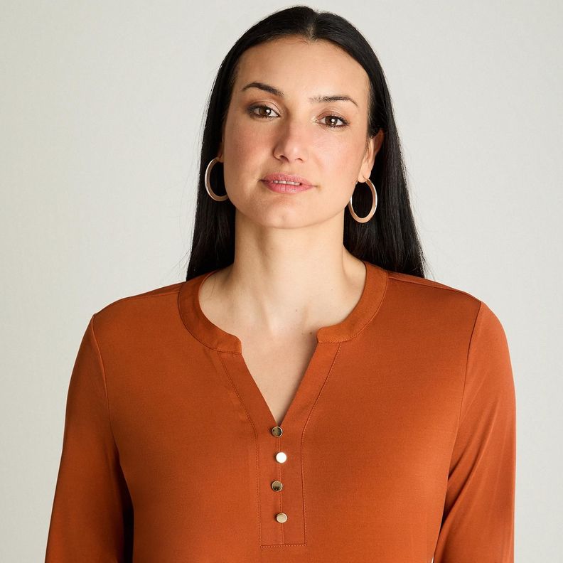 Polera Manga Larga Escote Mao Con Botones Terracota-2