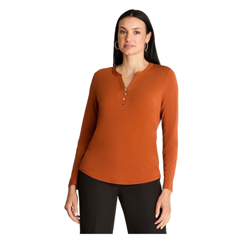 Polera Manga Larga Escote Mao Con Botones Terracota-0
