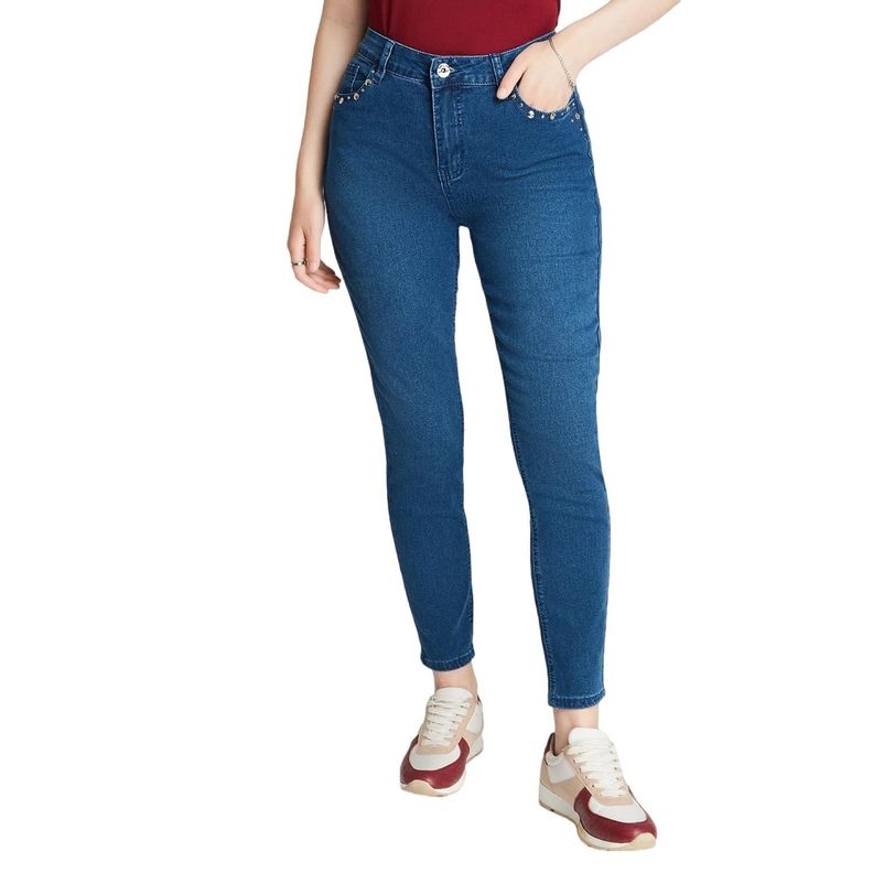 Jeans Pitillo Con Tachas Y Dobladillo En Basta-0