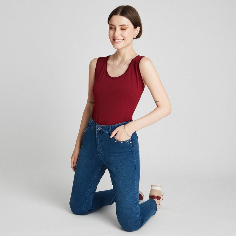 Jeans Pitillo Con Tachas Y Dobladillo En Basta-2