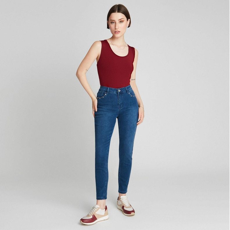 Jeans Pitillo Con Tachas Y Dobladillo En Basta-3