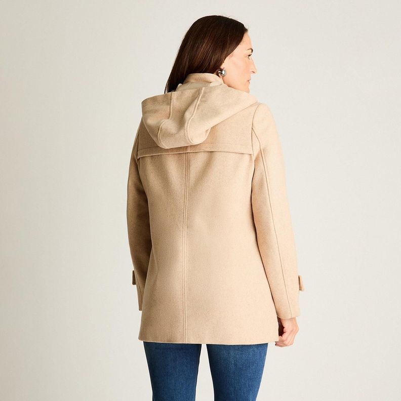 Abrigo Con Alamares Efecto Gamuza Y Gorro Manga Larga Beige-0