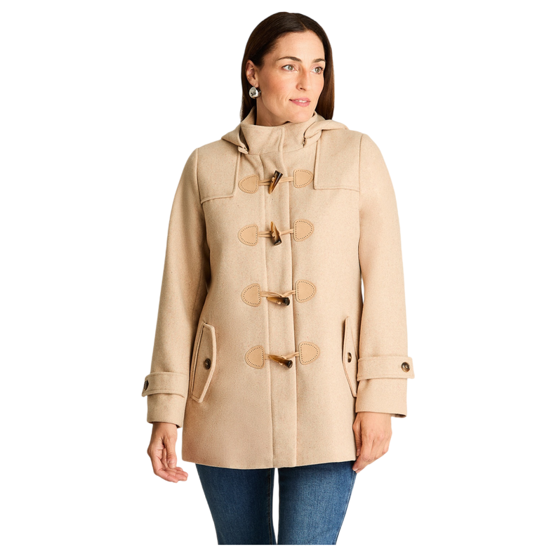 Abrigo Con Alamares Efecto Gamuza Y Gorro Manga Larga Beige-4