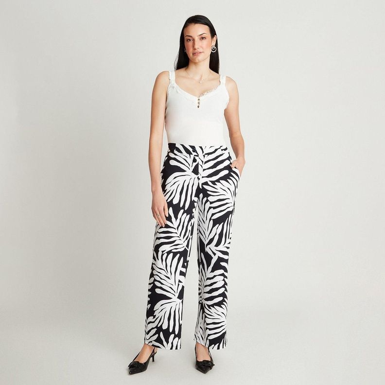 Pantalón Sport Azul Pierna Ancha Estampado Palazzo-3