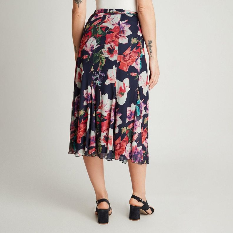 Falda Azul Larga Estampado Acampanada-1