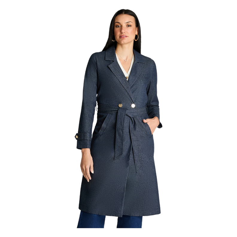 Trench De Denim Manga Larga Con Botones Dorados Azul-0