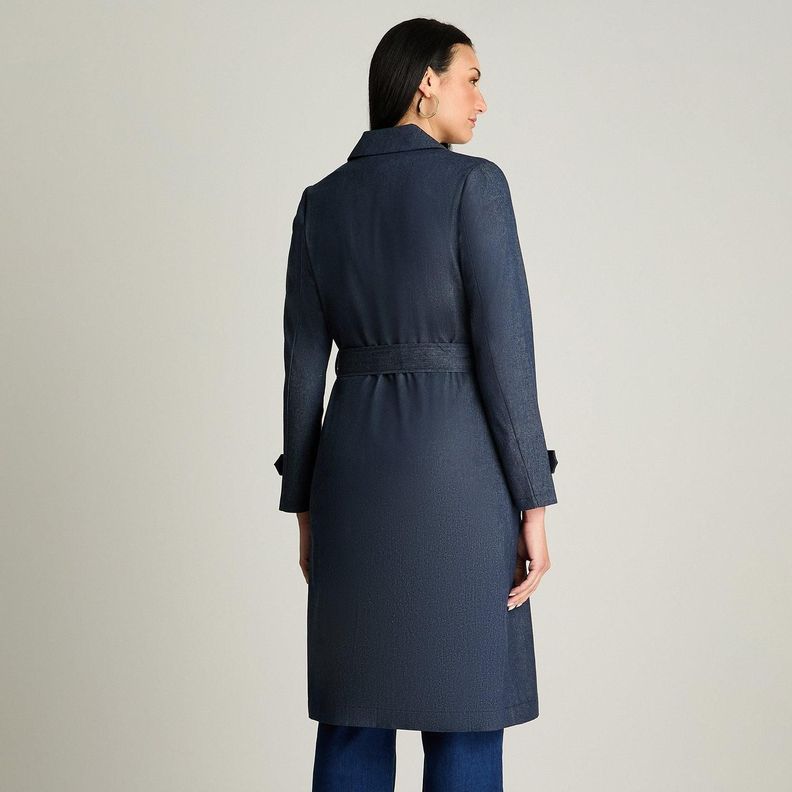 Trench De Denim Manga Larga Con Botones Dorados Azul-1