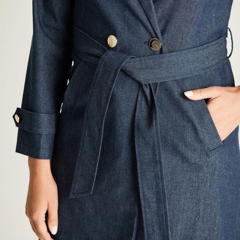Trench De Denim Manga Larga Con Botones Dorados Azul-2