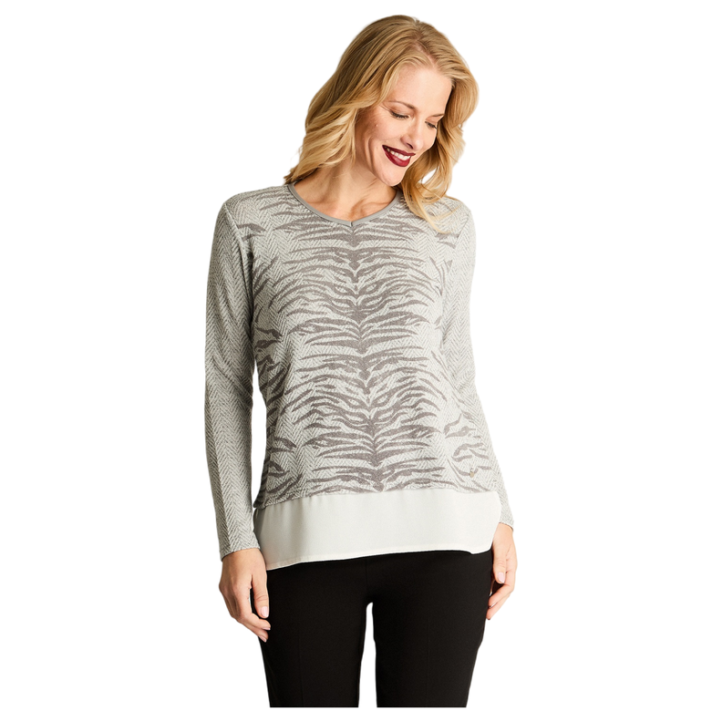 Polera Manga Larga Lanilla Aplicación Animal Print Gris-4
