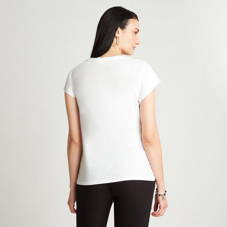 Polera Blanco Manga Corta Estampado Cuello V-1
