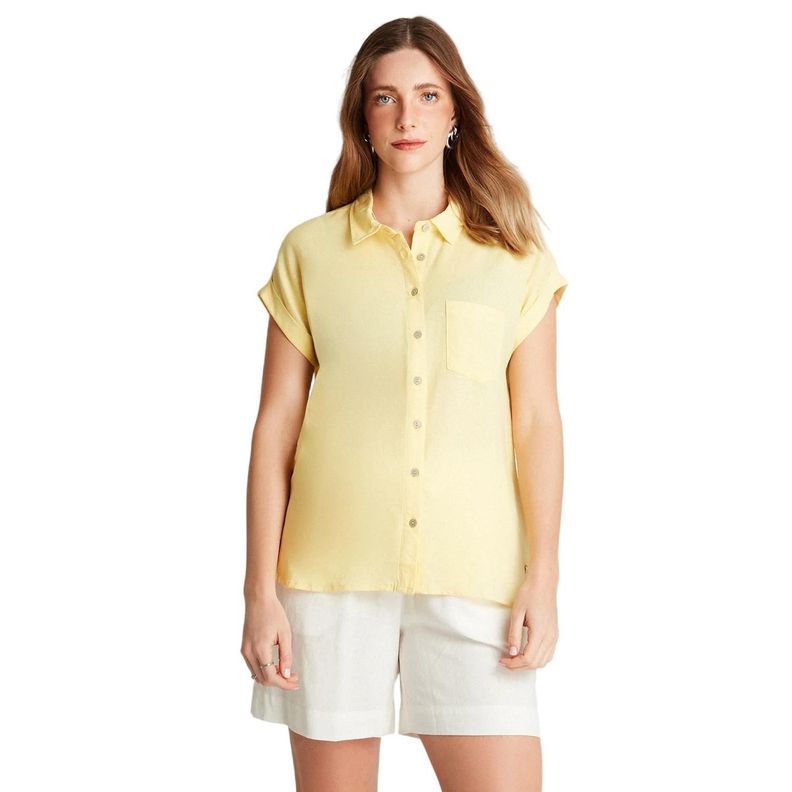 Blusa De Lino Amarillo Manga Corta High & Low-0