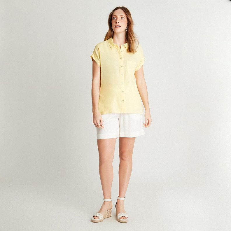 Blusa De Lino Amarillo Manga Corta High & Low-3