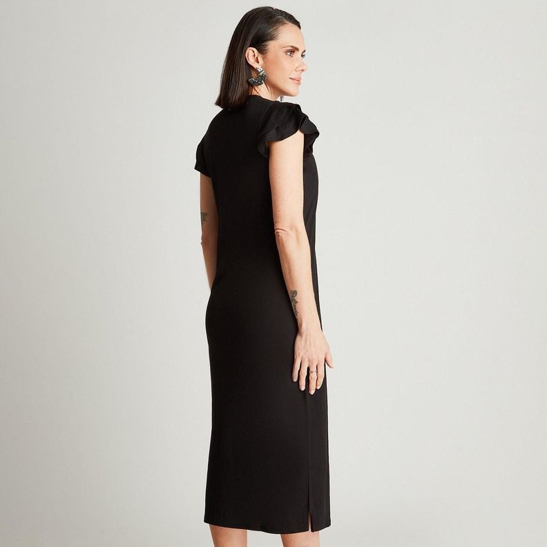 Vestido Maxi Negro Manga Corta Cuello V-1
