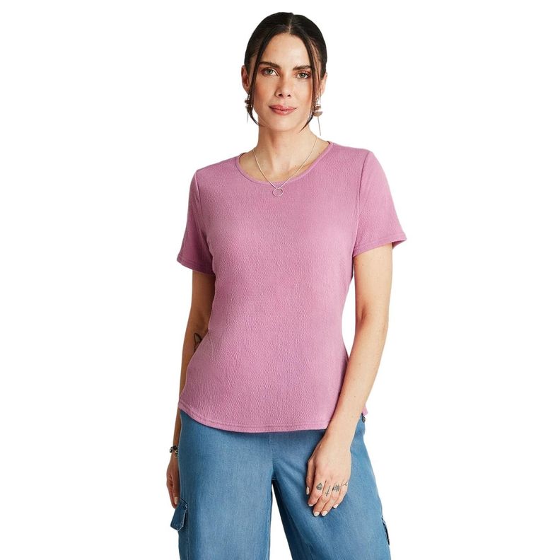 Polera Lila Manga Corta Cuello Redondo-0