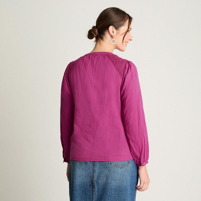 Blusa Manga Larga Aplicaciones Macrame Magenta-1