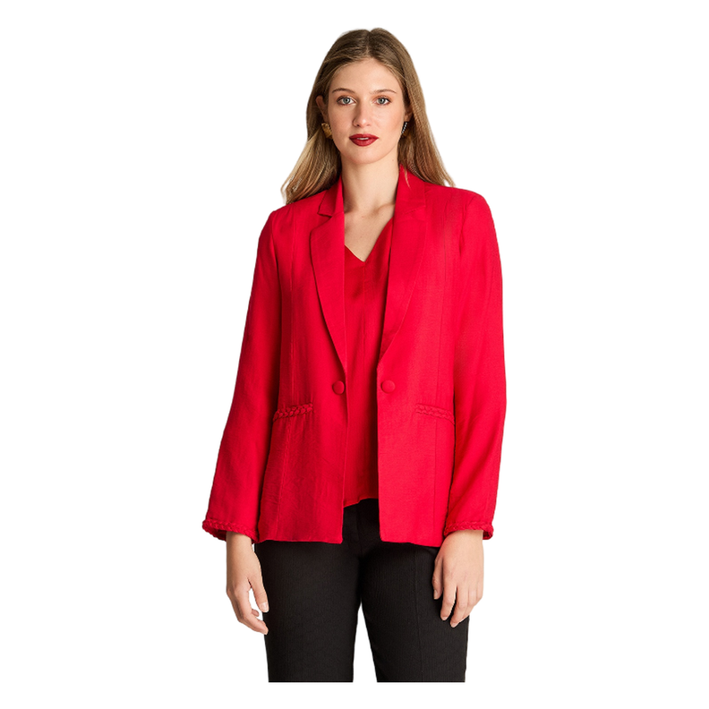 Blazer Manga Larga Con Un Botón Y Aplicación En Bolsillos Rojo-0
