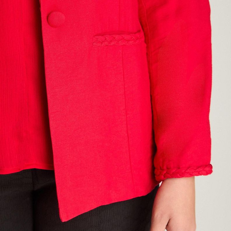 Blazer Manga Larga Con Un Botón Y Aplicación En Bolsillos Rojo-2