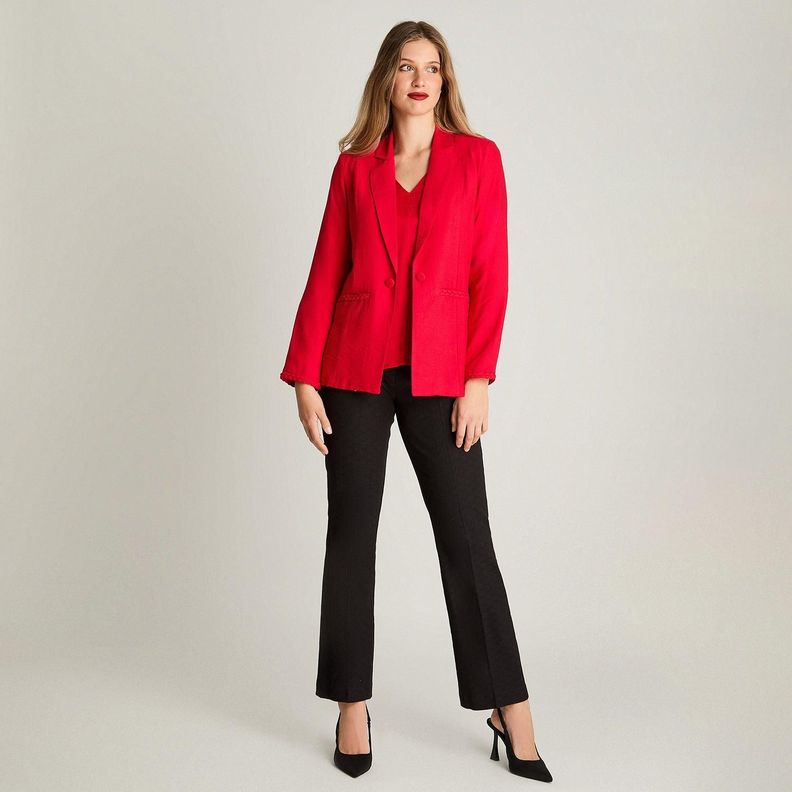 Blazer Manga Larga Con Un Botón Y Aplicación En Bolsillos Rojo-3